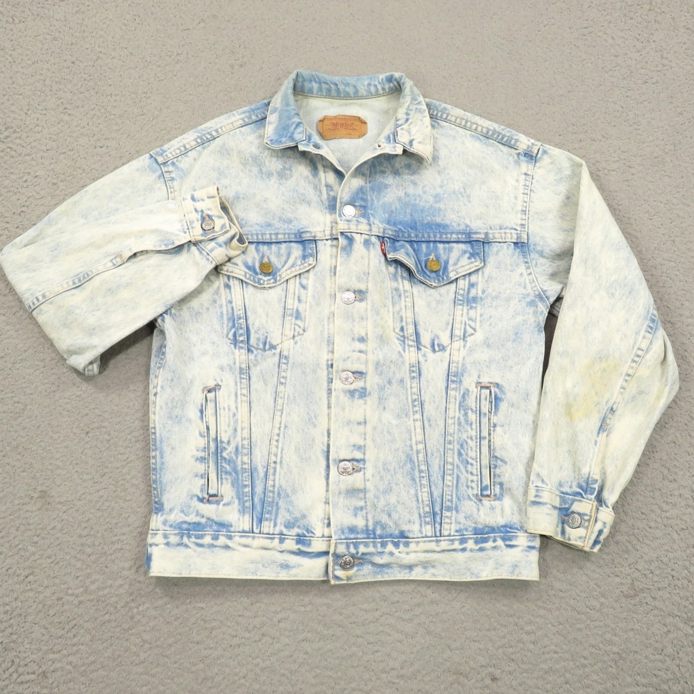 VINTAGE Levis Denim Jacket Large Made in USA Acid Wash Custom Trucker Type II